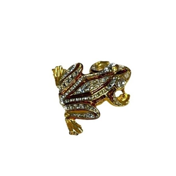 Gold-Tone Rhinestone Frog Brooch Pin Vintage - Picture 1 of 5